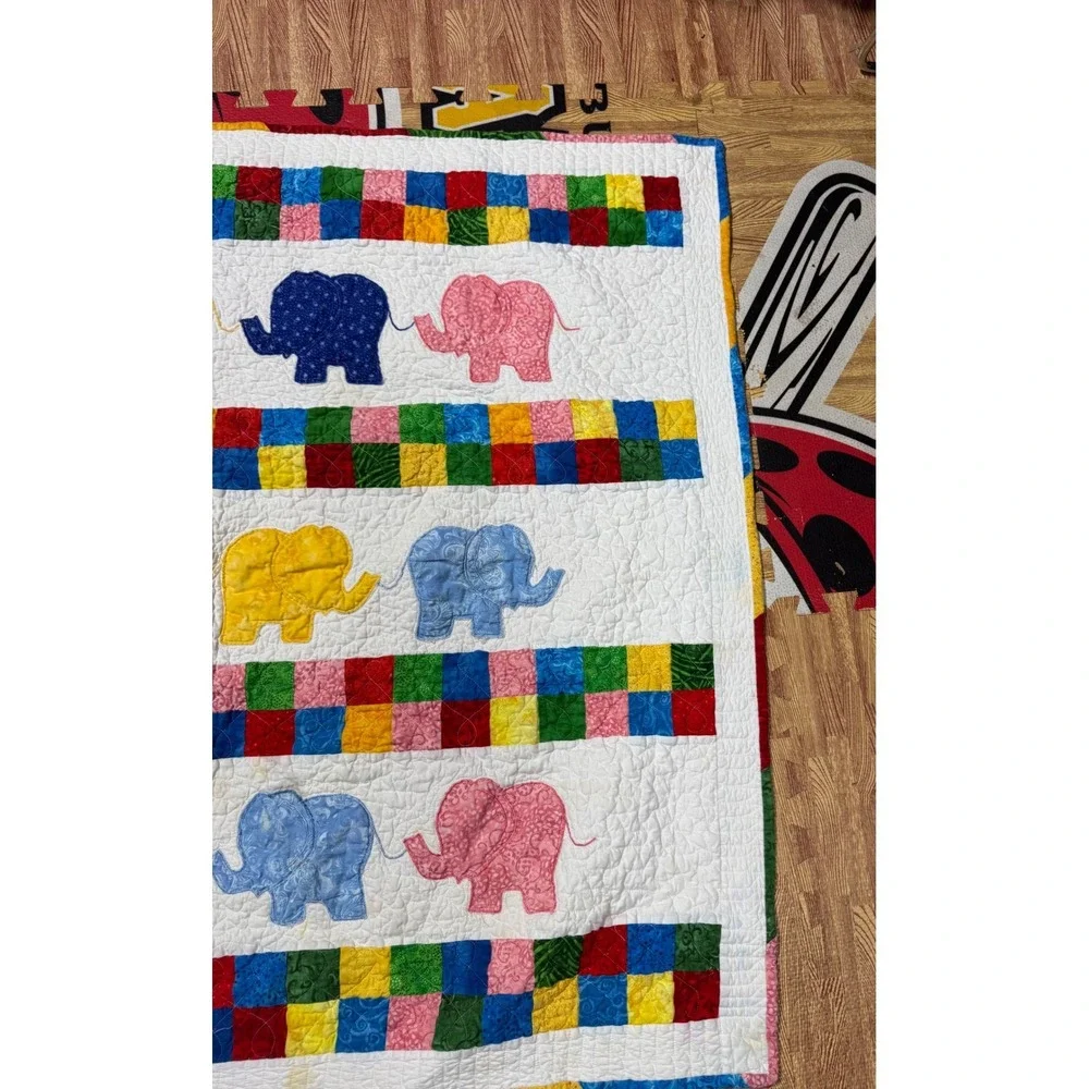Handmade‎ Elephant Patchwork Baby Quilt Colorful Nursery Blanket 41x38 2017